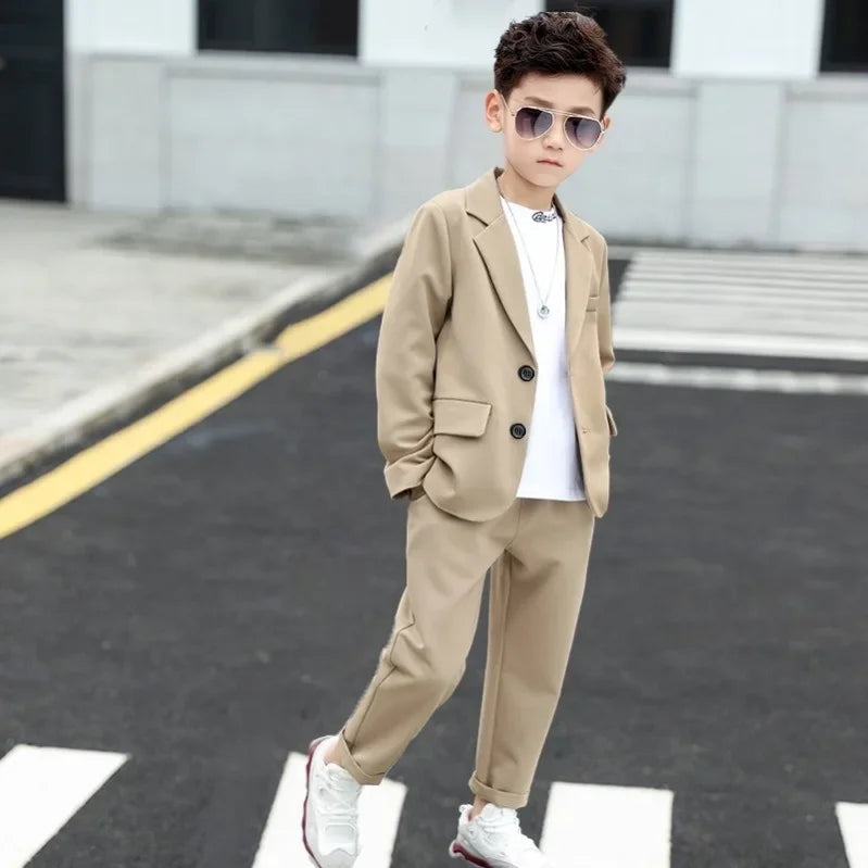 Suits for Boys Spring Autumn Long Sleeve Casual Blazer Jacket Trouser 2pcs School Uniform Teen Kids Clothes Set Children Cosutme