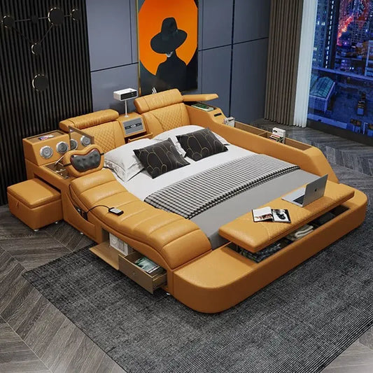 Luxury Leather Smart Bed – Multifunctional Comfort with Bluetooth & Massage