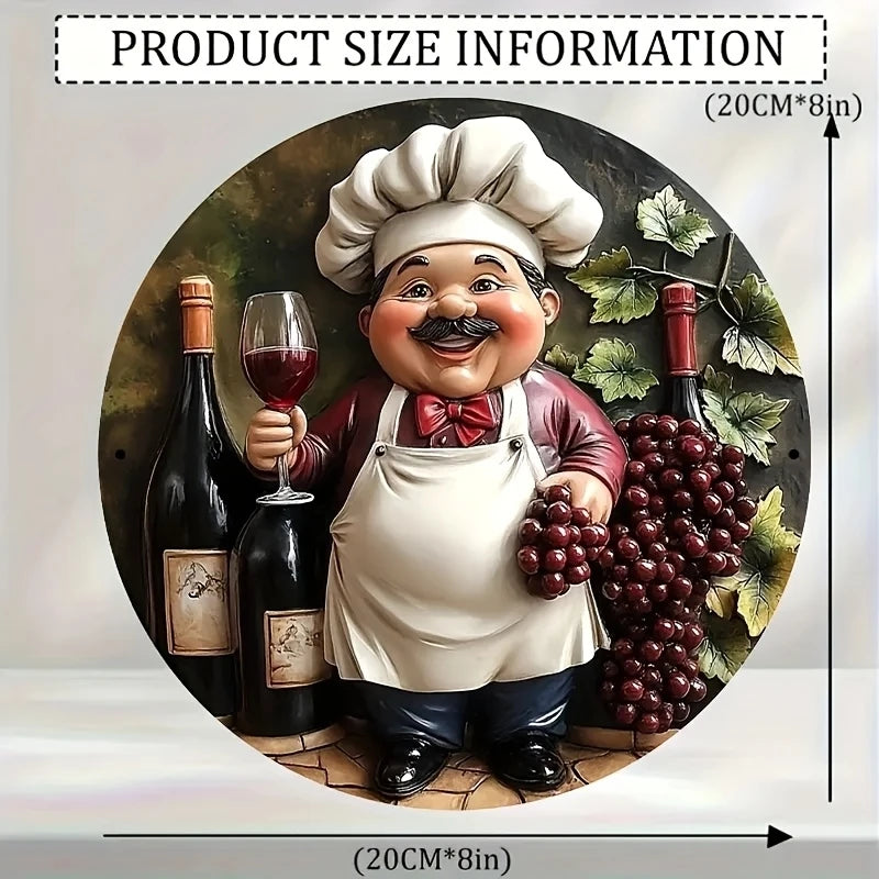 Home Decor Cartoon Chef Wooden Wall Plate — 8 in Round Color-Printed Kitchen Decoration — view 5 of home decor