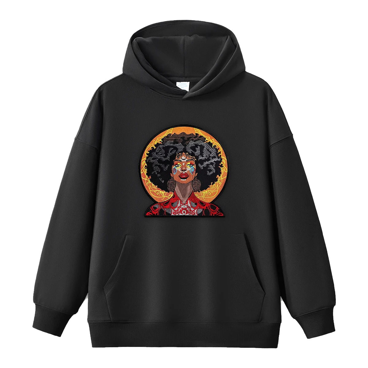 Afro Women Embroidery Pattern Hoodies Women Hoodie Retro Versatile Long Sleeved Pullover Loose Hip Hop Sweatshirt Cool