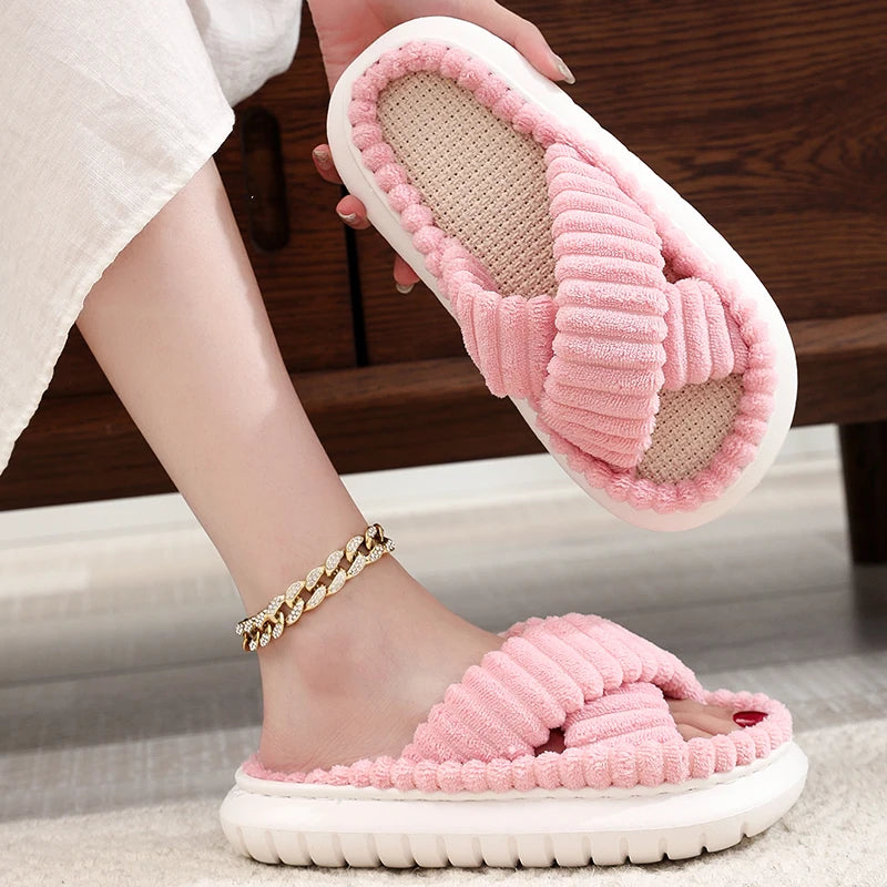 Women's Linen-Sole Home Slippers — Open-Toe Cross-Band Indoor Slides — view 4 of sandals & slides