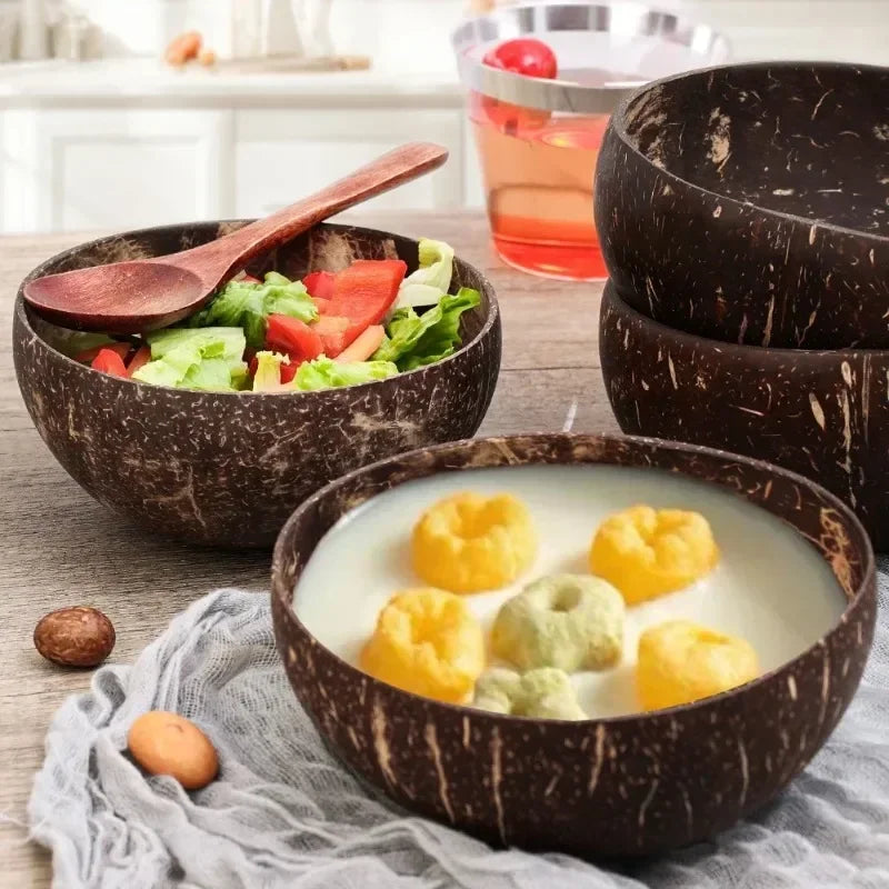 Natural Coconut Bowls Set &mdash; Reusable Smoothie, Yogurt &amp; Salad Bowls with Wooden Spoon — view 4 of dining & tableware