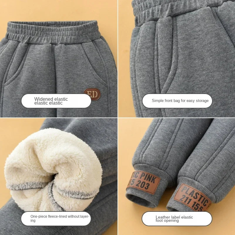 Children Winter Warm Pants for Boys and Girls Thick Sweatpants -30 Temperature Berber Fleece Casual Sports