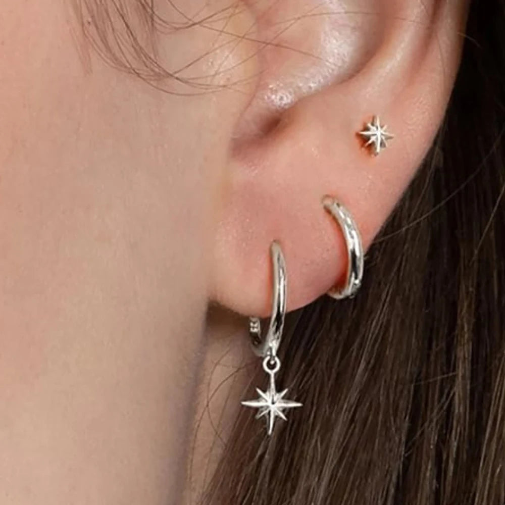 Women's 3pc Star Drop Earrings Set — 18K Gold Plated Round Dangle Jewelry — view 8 of jewelry