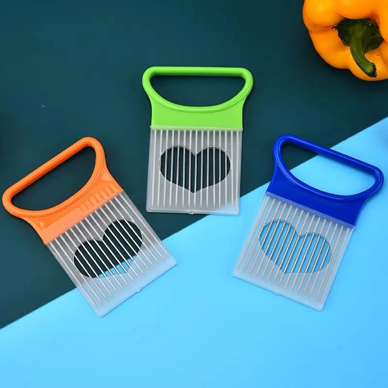Colorful Onion Slicer — Stainless Steel Potato Chip & Onion Holder for Chopping — view 4 of kitchen gadgets