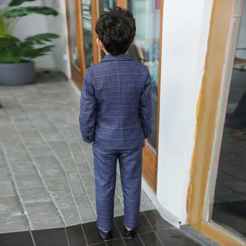 Kids Pant Blazers Set Spring Autumn New Boys Casual 2pcs Suits Jackets Plaid Single Button Children Party Wedding Clothes 3-11y