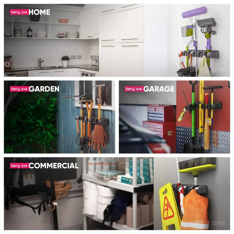 Storage Organizer Wall-Mount Mop Holder — 3/4/5-Position Broom Pendant Shelf for Kitchen & Home — view 5 of storage & organisation