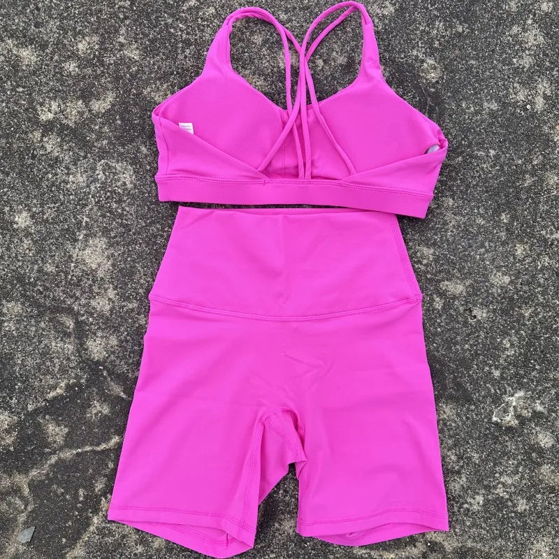 Women's Activewear Cross-Back Bra + High-Waist Biker Shorts Set — 2-Piece Yoga Gym — view 9 of women's activewear