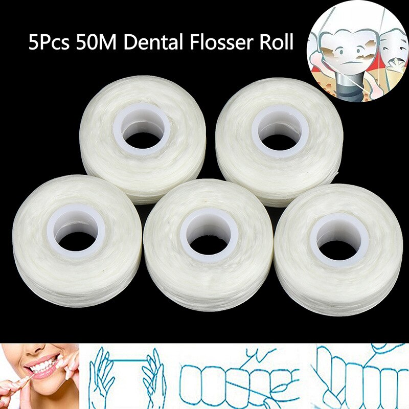 5Roll 50m Dental Flosser Built-in Spool