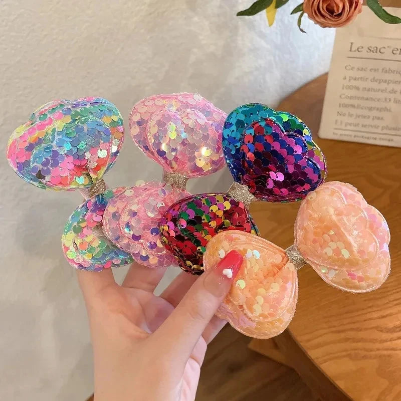 5PCS Long Gradient Color Sequin Glitter Big Bow Hair Clips for Girl Kids Cute Kawaii Princess Fairy Hairpin Fashion Accessories — view 3 of product