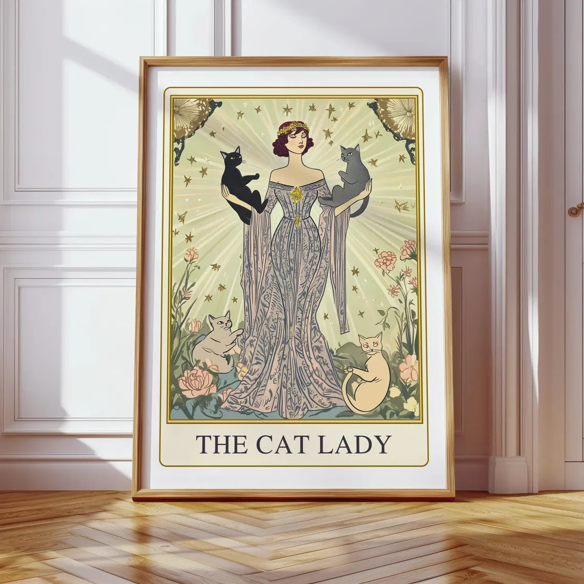 Home Decor Cat Lady Tarot Print — Art Nouveau Wall Art, Vintage Cat Lovers Poster, Cat Mom Gift — view 7 of home decor