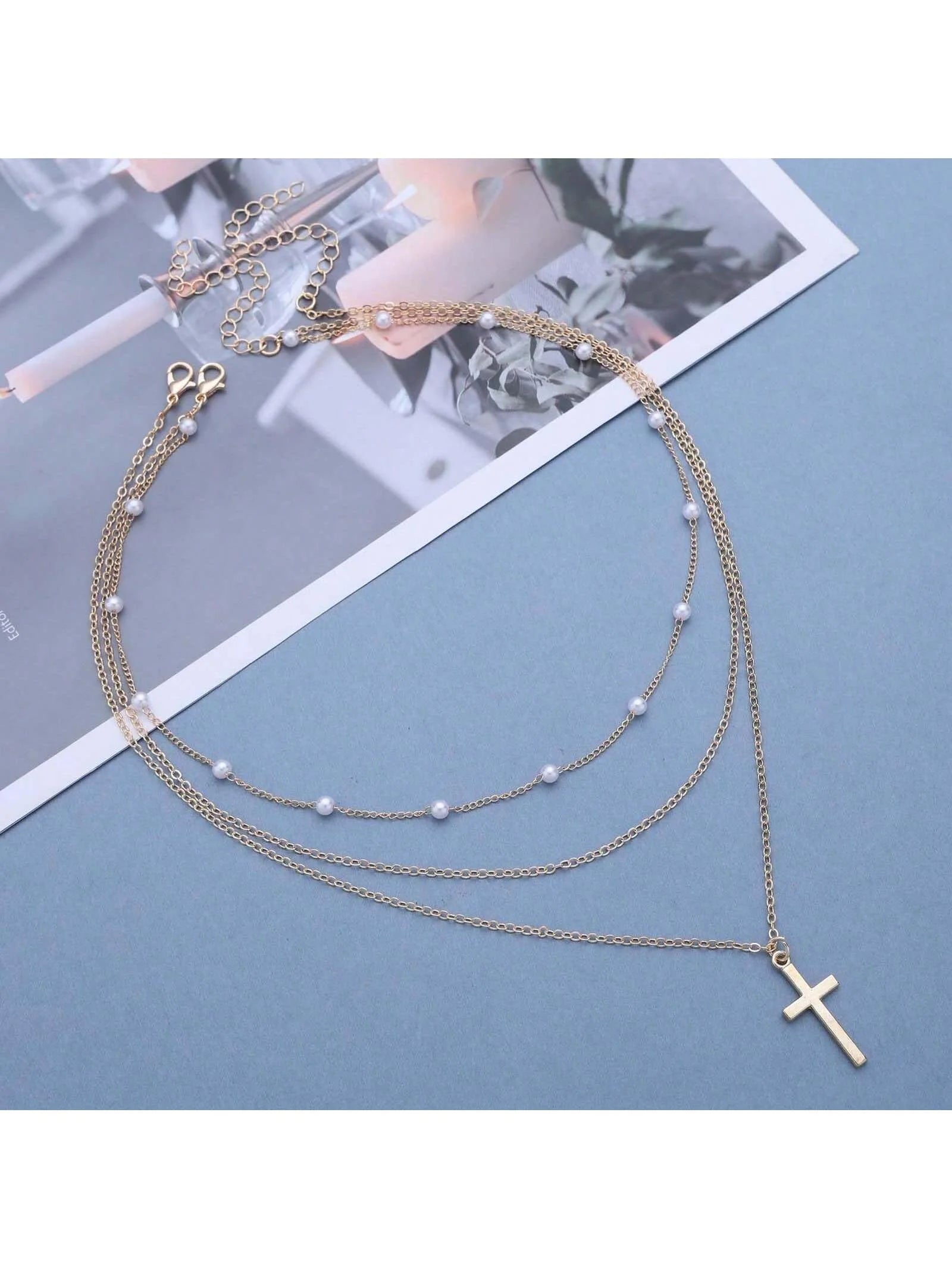 Pearl Heart Multi-Layer Choker — Retro Versatile Stackable Pendant Necklace — view 4 of necklaces