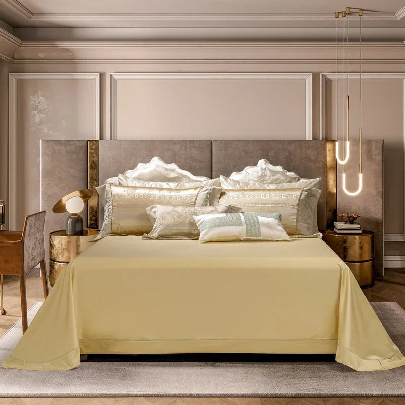 European-Style Yellow Satin Cotton Bedding Set – King & Full Size Jacquard Duvet Cove