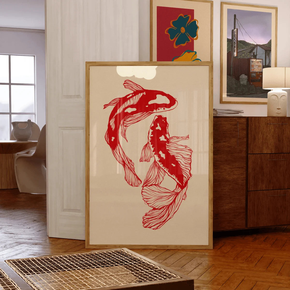 Japanese Red Koi Fish Canvas Poster &mdash; Modern Minimalist Wall Art for Bedroom &amp; Kitchen — view 3 of wall art & prints
