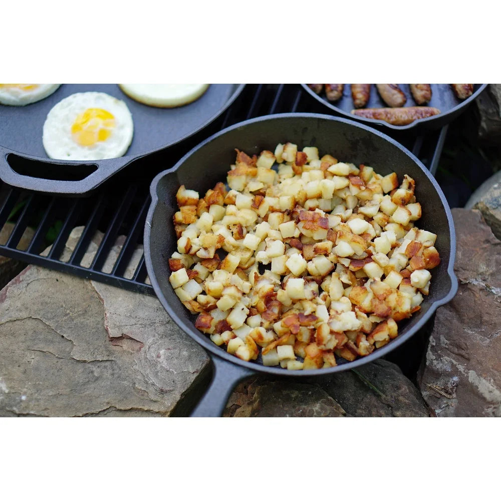 Cast Iron Skillet 10.5" Pre-Seasoned Heavy-Duty Frying Pan with Pour Spouts Oven-Safe Campfire-Ready — view 6 of cookware