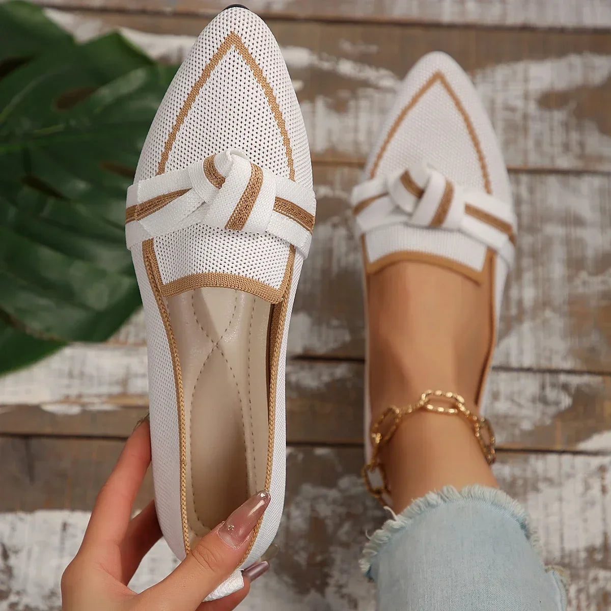 Flats & Ballet — Knit Pointed-Toe Quiet-Luxury Flats, Breathable Solid-Color Slip-Ons — view 4 of flats & ballet