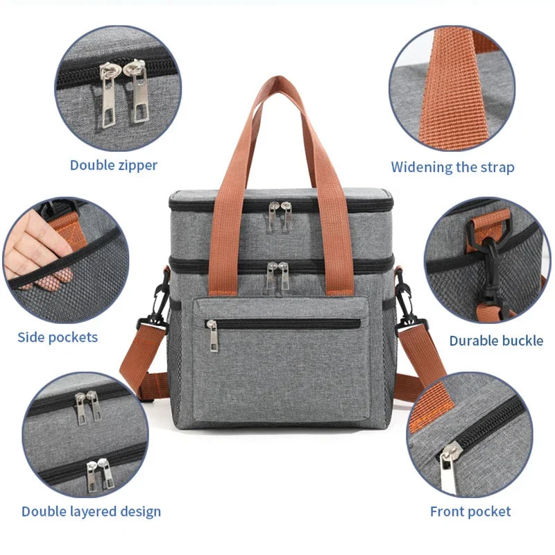 Double-Layer Thermal Lunch Bag - Insulated Crossbody Tote for Meals & Drinks — view 3 of lunch bags