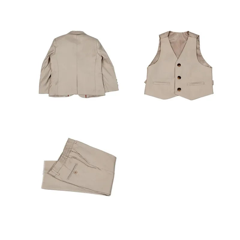 Spring Autumn Formal Suit for Boy Children Party Host Wedding Costume Coat Vest Pants 3Pcs Khaki Wholesale Clothing 718-16 Khaki