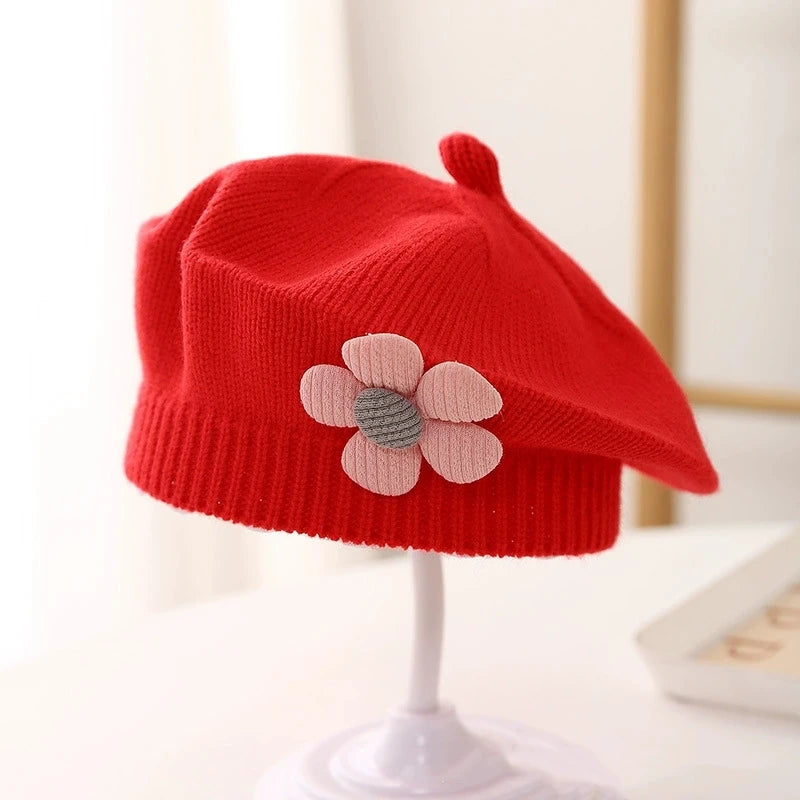 Flower Baby Beret Hat - Knitted Painter Cap for Infant Girls, Cute Toddler Princess Beret — view 14 of baby hats