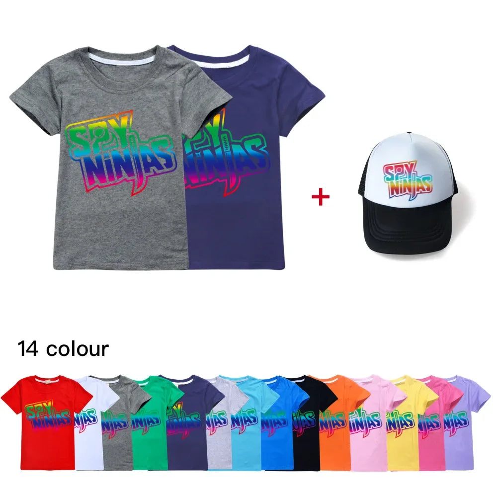 Spy Ninjas Kids T-Shirt & Cap Set – Cotton Cartoon Tracksuit for Boys & Girls