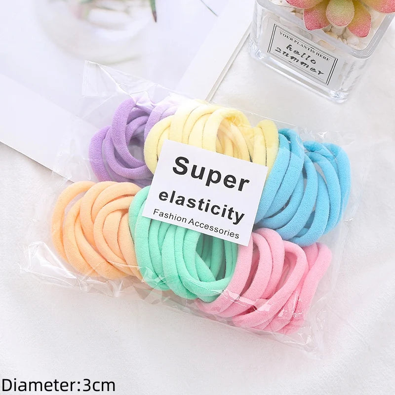Black Elastic Hair Tie Set - 50pc No-Damage Hair Bands for Women