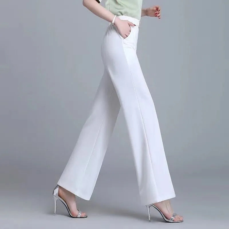 Elegant Fashion Office Lady Belt Straight Suit Trousers Women 2024 Spring Summer High Waist Leg Pants 4XL