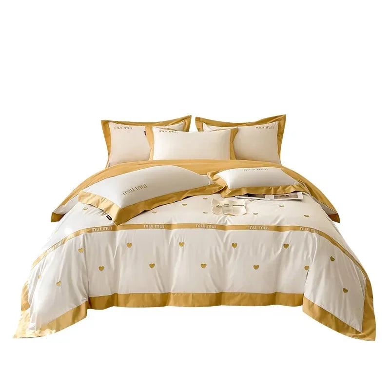 Luxury Mother & Baby Long-Staple Cotton Bedding Set – Four-Piece Embroidered Bed Sheet & Quilt Cover