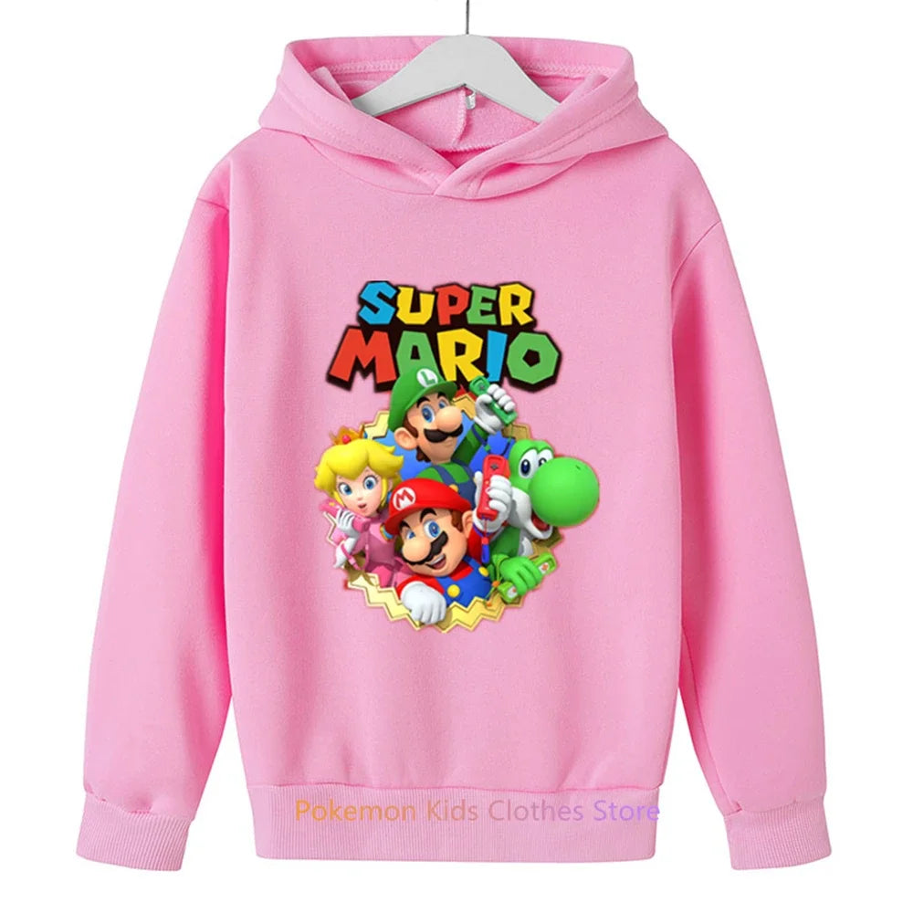 Children Super Mario Bros Hoodie Kids Sweashirt Boys Long Sleeve Game Clothes Harajuku Baby Cartoon Spring Autumn Tops