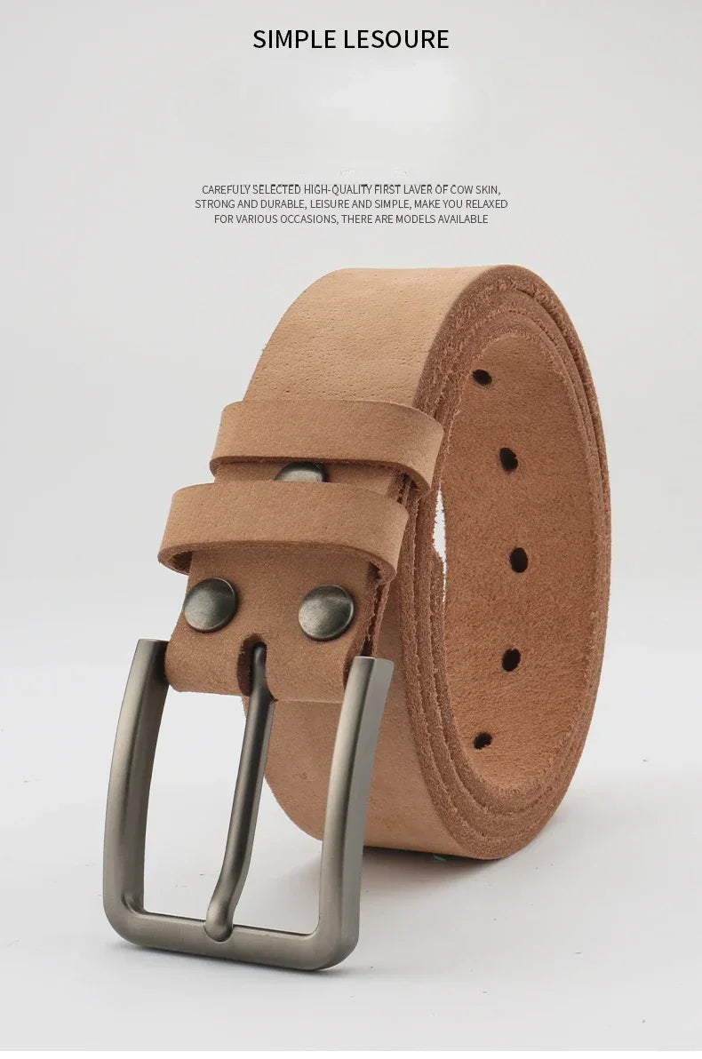 Belts Genuine Whole-Cowhide Men's Leather Belt — Trimmed-Edge Heritage Retro Style — view 5 of belts