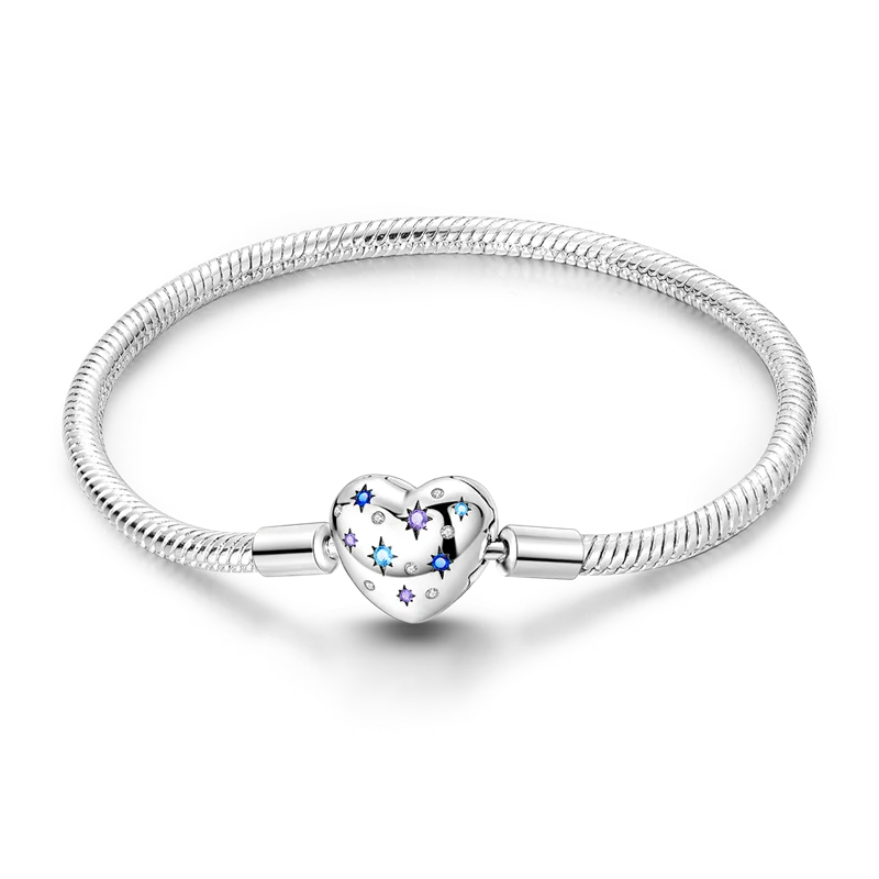 Pearl & Heart Charm Sterling Silver Bracelet 17-20cm — 925 DIY Fit Beads
