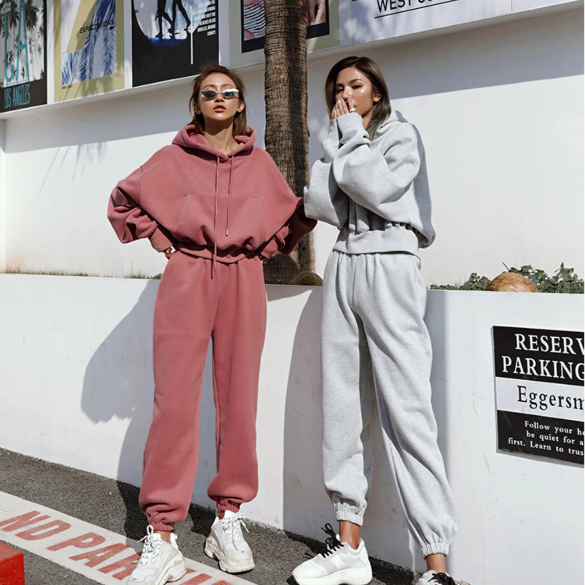 Sport Thick Winter Pink Fleece Tracksuit — Women’s Sweatpants + Sweatshirt Set — view 3 of tracksuits