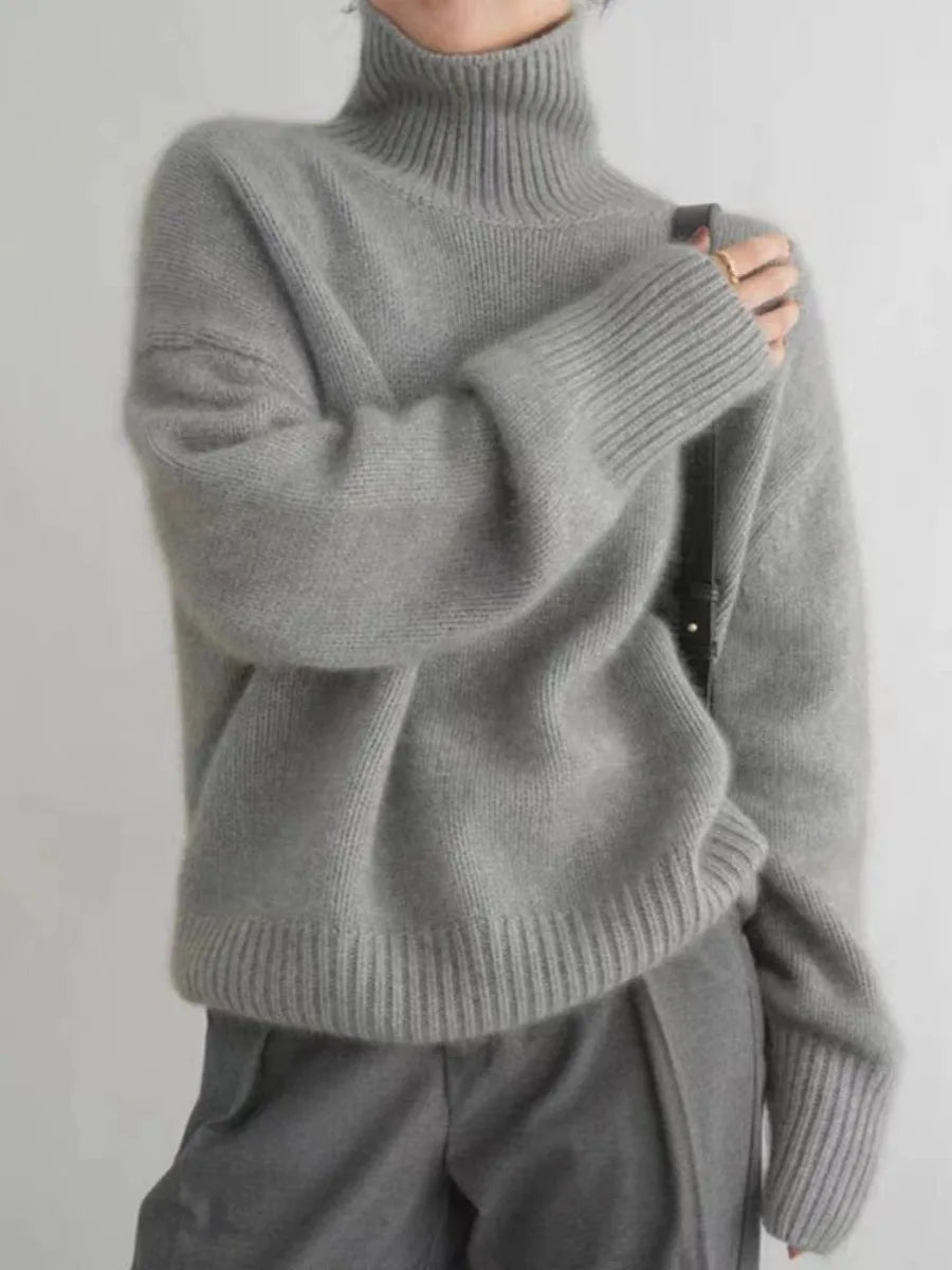 Turtleneck 100% pure cashmere women's loose sweater thickened autumn and winter wool sweater jumper lazy base