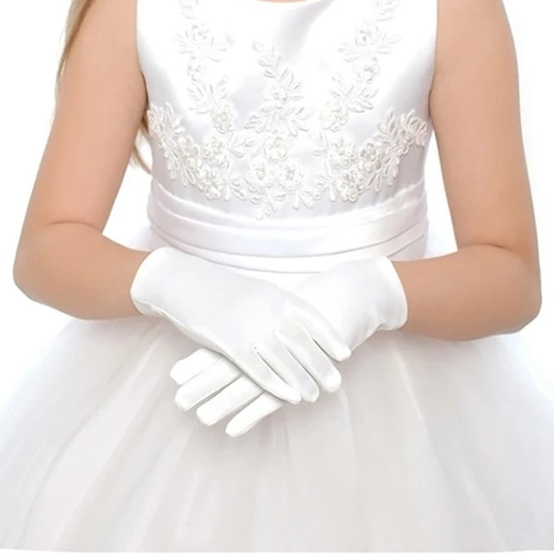 White Kids’ Spandex Elastic Gloves – Boys’ and Girls’ Stage Performance & Etiquette Gloves