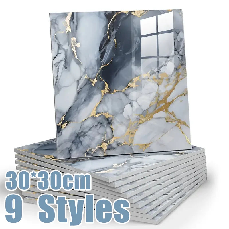 3D Marble Tile Wall Stickers (10–50PCS) – Waterproof Self-Adhesive Ceramic-Look Renovation Decor
