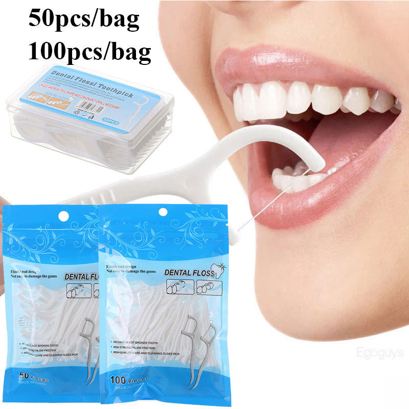 2023 New 50pcs Flat Dental Floss Black Teeth Picks