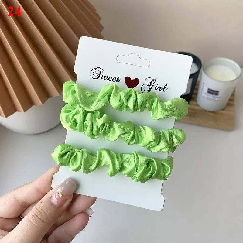 Satin Candy-Color Rubber Hair Tie Set - 3pc Summer Hair Bands