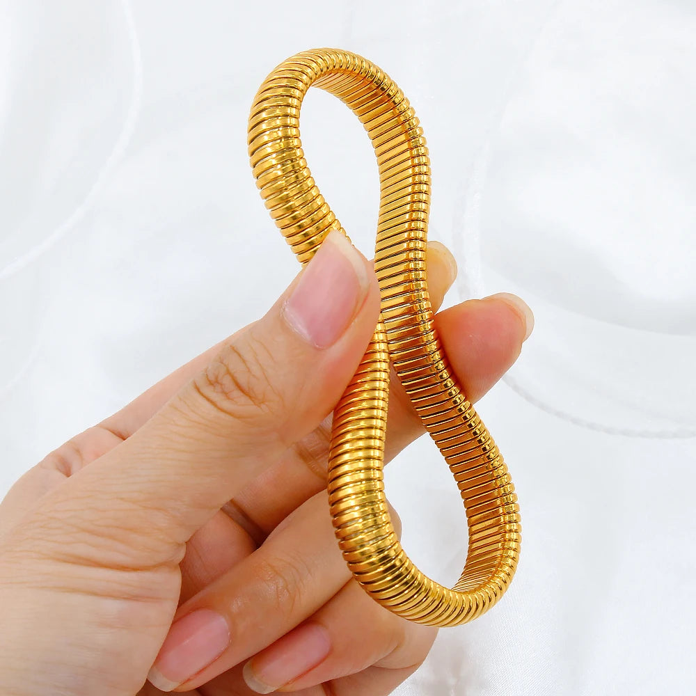 Women's 304L Steel Elastic Bracelet — 18K Gold Plated Chunky Punk Bangle Jewelry — view 6 of jewelry