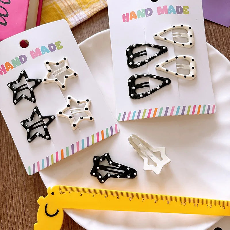 New polka dot hair clip black and white color clip girl versatile bangs clip hair accessory for short hair — view 3 of product