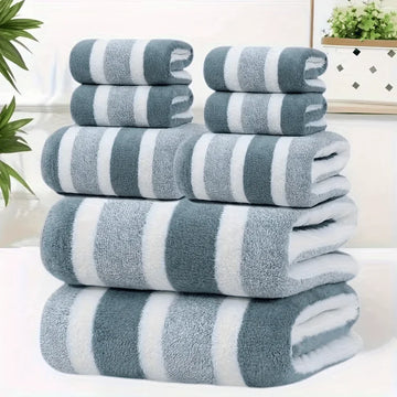Bath Towels Coral Fleece 2-Piece Set — 5-Star Hotel Super-Soft Quick-Dry Non-Shedding Striped