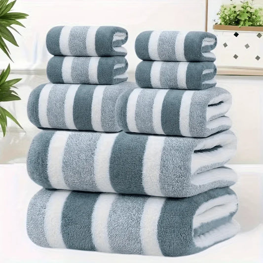Bath Towels Coral Fleece 2-Piece Set — 5-Star Hotel Super-Soft Quick-Dry Non-Shedding Striped