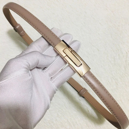 Belts Genuine Leather Women's 1.8cm Slim Belt — Gold Lock Buckle — view 1 of belts
