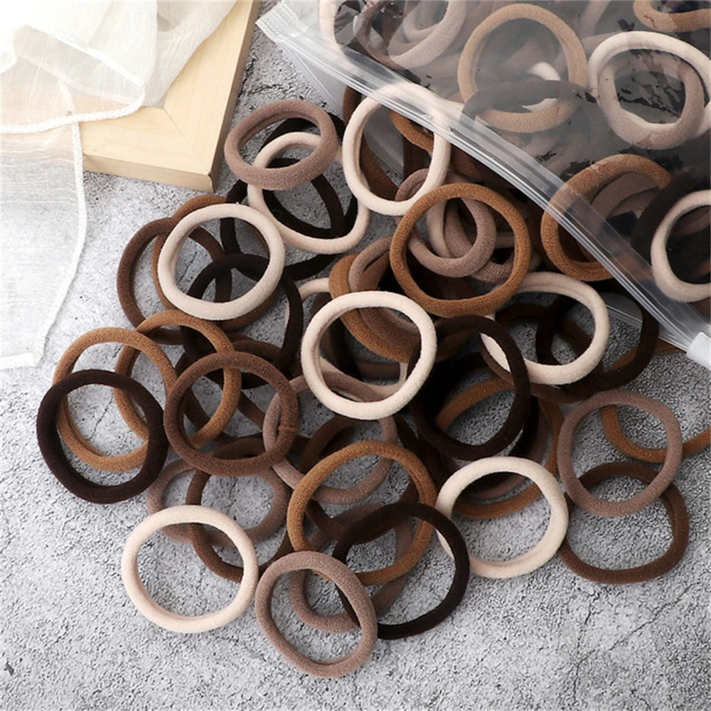 Black Elastic Hair Tie Set - 50pc No-Damage Hair Bands for Women