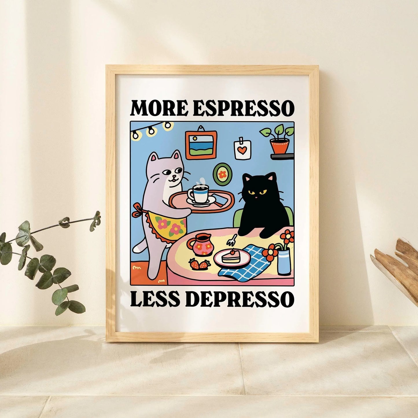 Spaghetti &amp; Espresso Cat Canvas Poster &mdash; Retro Kitchen Wall Art for Caf&eacute; &amp; Home — view 16 of wall art & prints