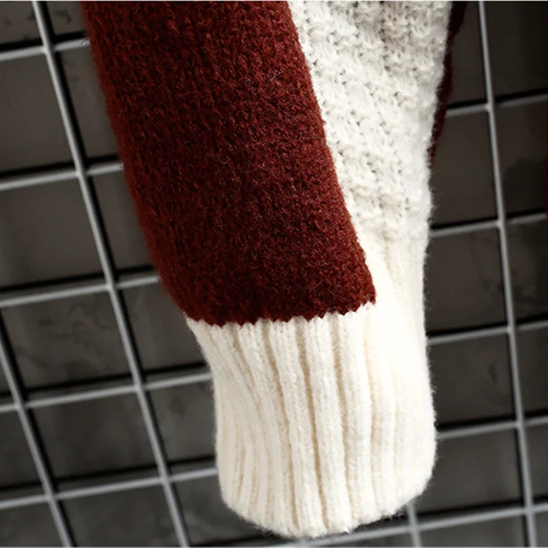 2023 Autumn Winter Men Sweater Warm Fashion Stitching Color Matching