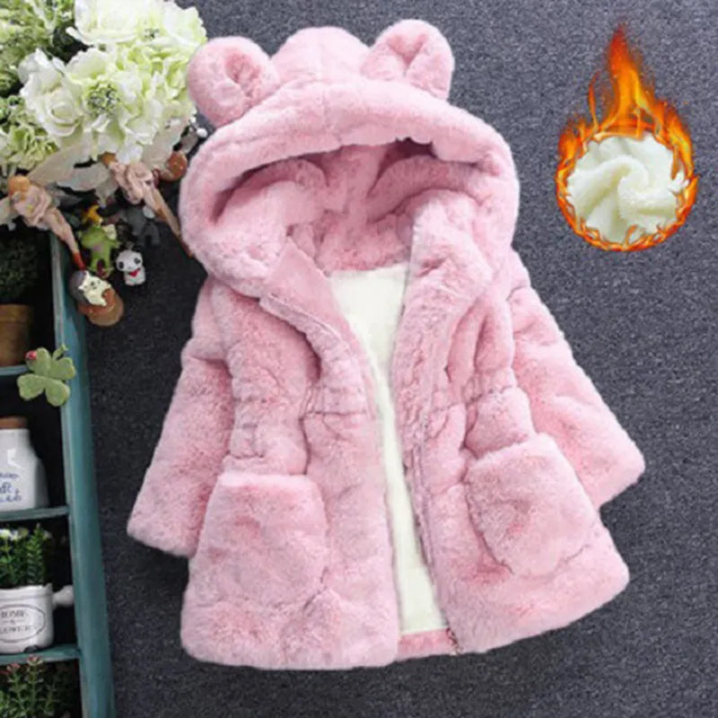 Winter Baby Girls Clothes Faux Fur Coat Fleece Jacket Warm Snowsuit Hooded Parka