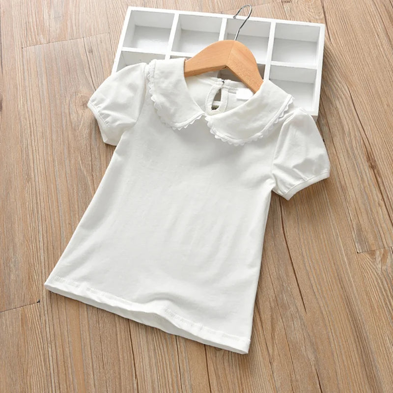 Winter Girls Clothes Short Sleeve T-shirt Tops Cotton Solid Round Neck Casual Bottoming