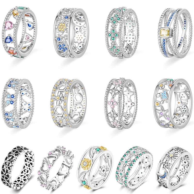 Women's 925 Sterling Silver Hollow Ring — Flower Butterfly Heart Sun Fashion Jewelry — view 1 of jewelry