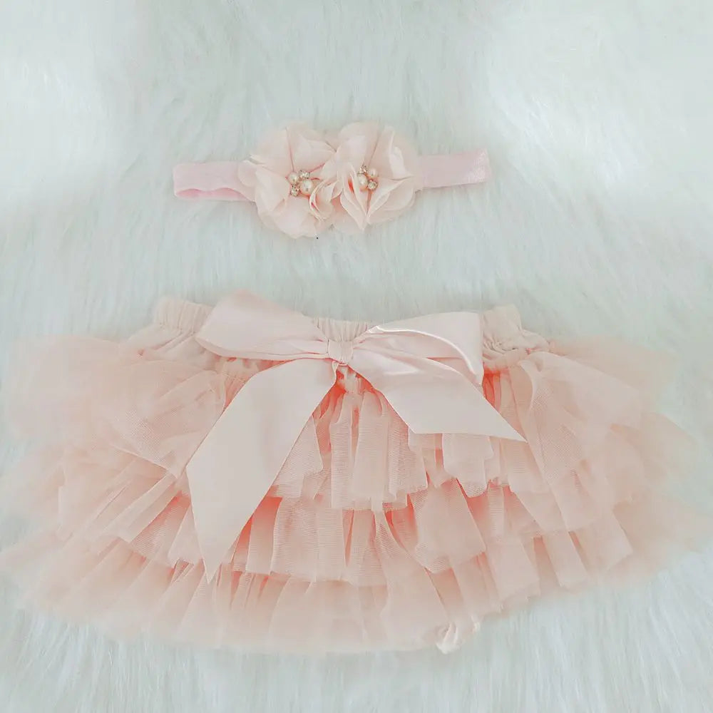 Baby Cotton Chiffon Ruffle Bloomers - Newborn Diaper Cover with Bow — view 9 of baby bottoms