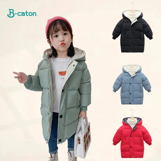 Children Down Coat Mid-length Long Sleeve Boys Girls Puffer Down