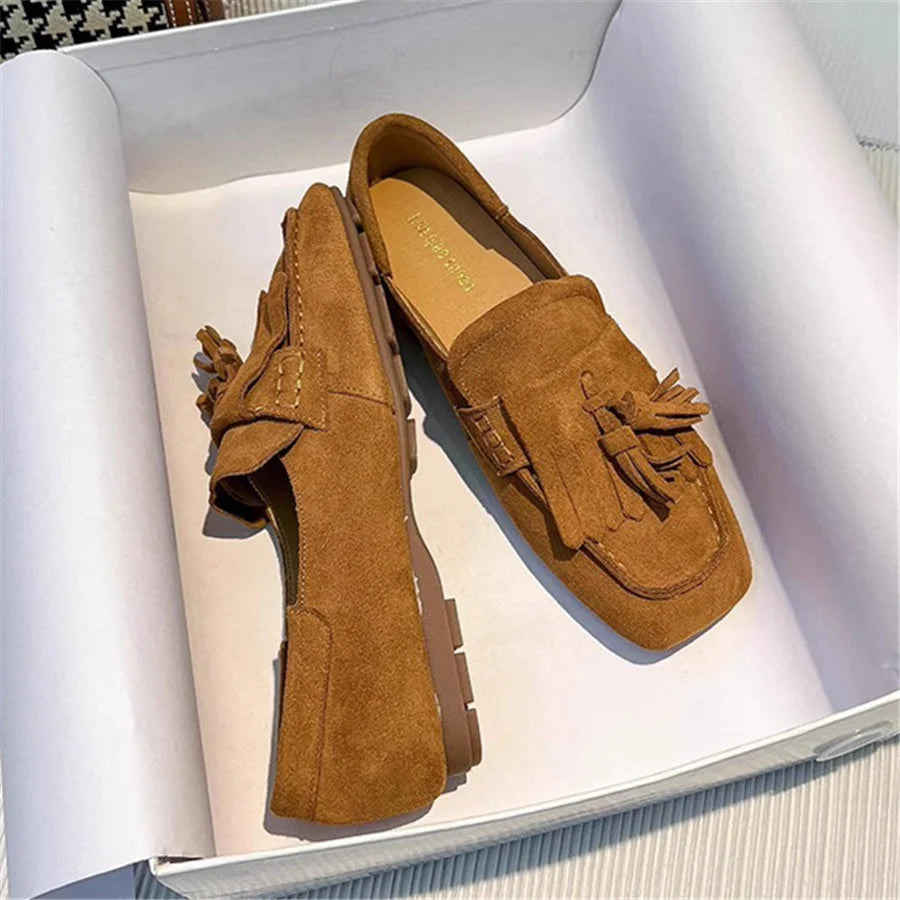Flats & Ballet — Fringed Square-Toe Ballet Flats, Comfort Walking Driving Loafers — view 3 of flats & ballet